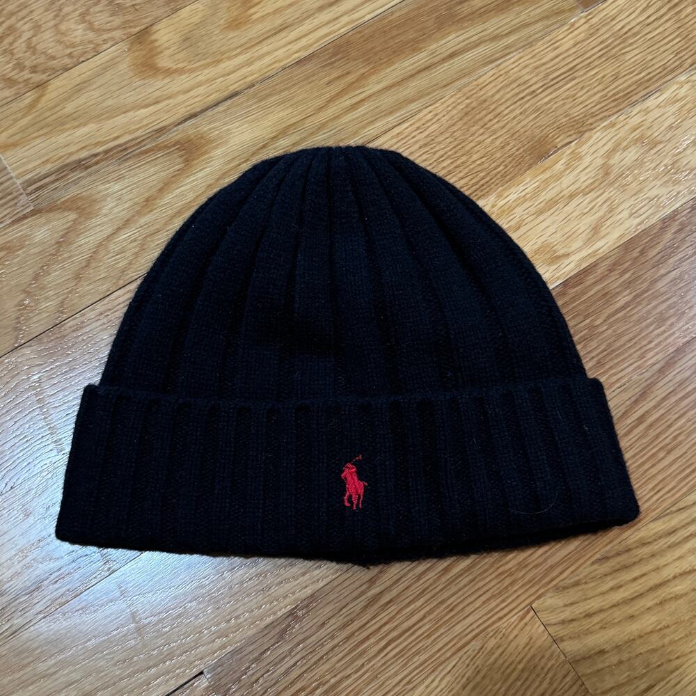Polo Ralph Lauren Knit Beanie Black Red Winter Hat NWOT